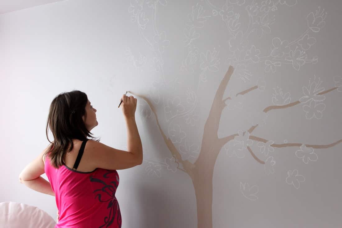wall painting-pink and gray nursery room