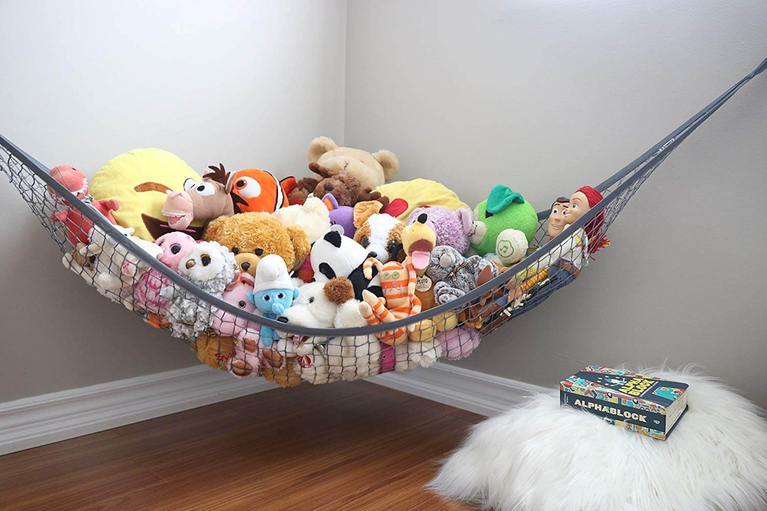 Hanging Net for Stuffed Animal Storage or Playroom Organization Decorative Wall Corner Toy Storage for Kids Room MiniOwls Toy Hammock Pink Large