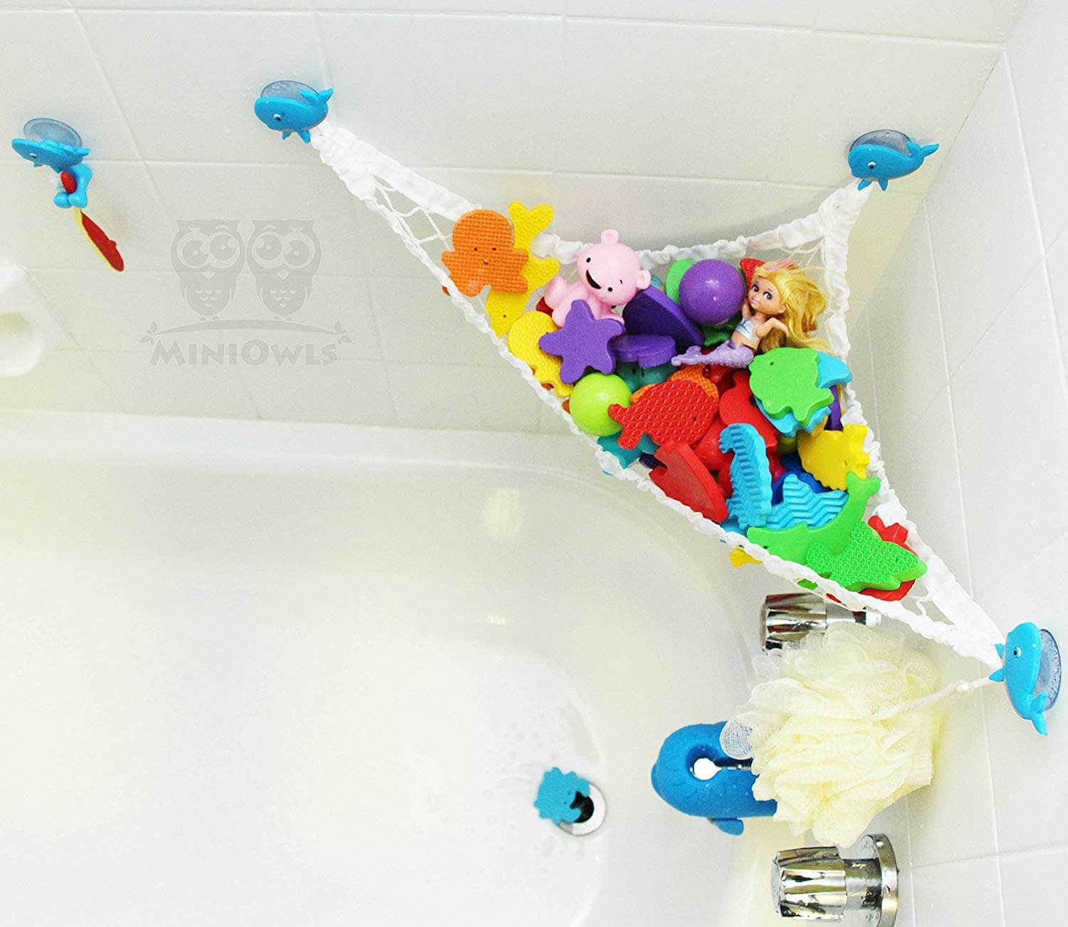 Bathtub Toy Storage Hammock - Whales - MiniOwls Toy Storage Solutions