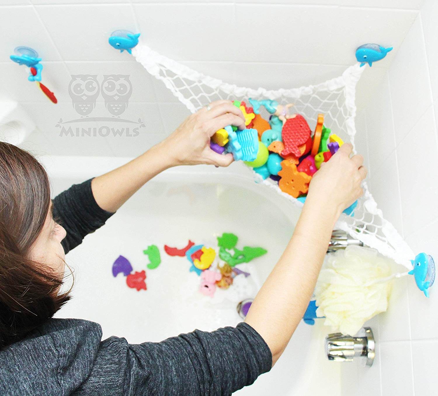 Bathtub Toy Storage Hammock - Whales - MiniOwls Toy Storage Solutions