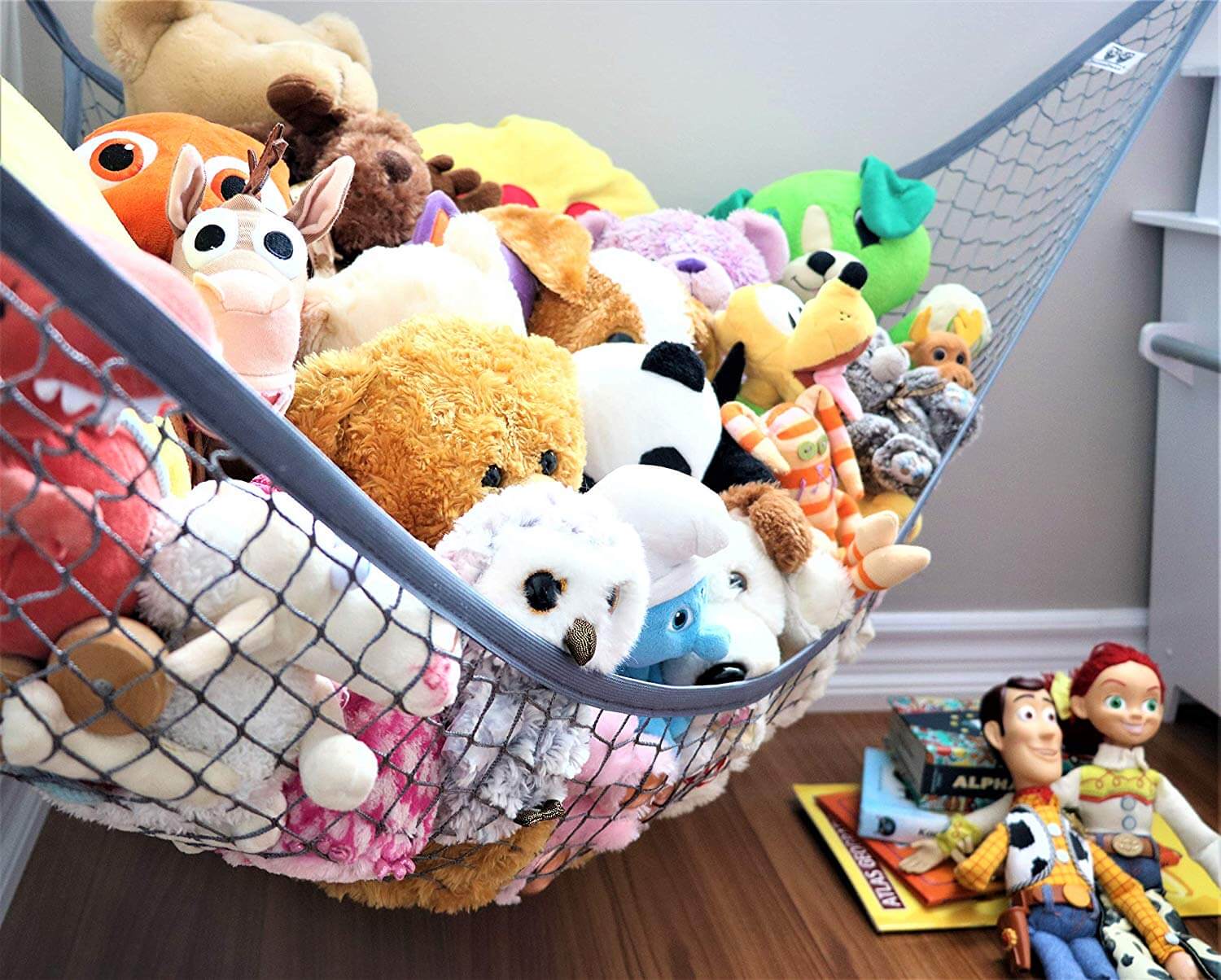 Teddy Bear Hanging Storage for Girl's Bedroom. MiniOwls Toy Hammock Organizer 