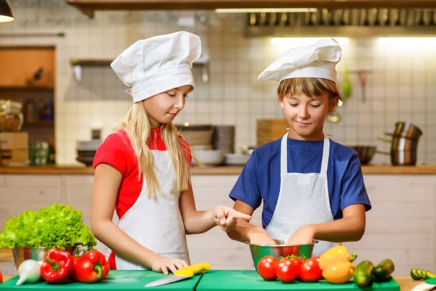 two kids in kitchen
