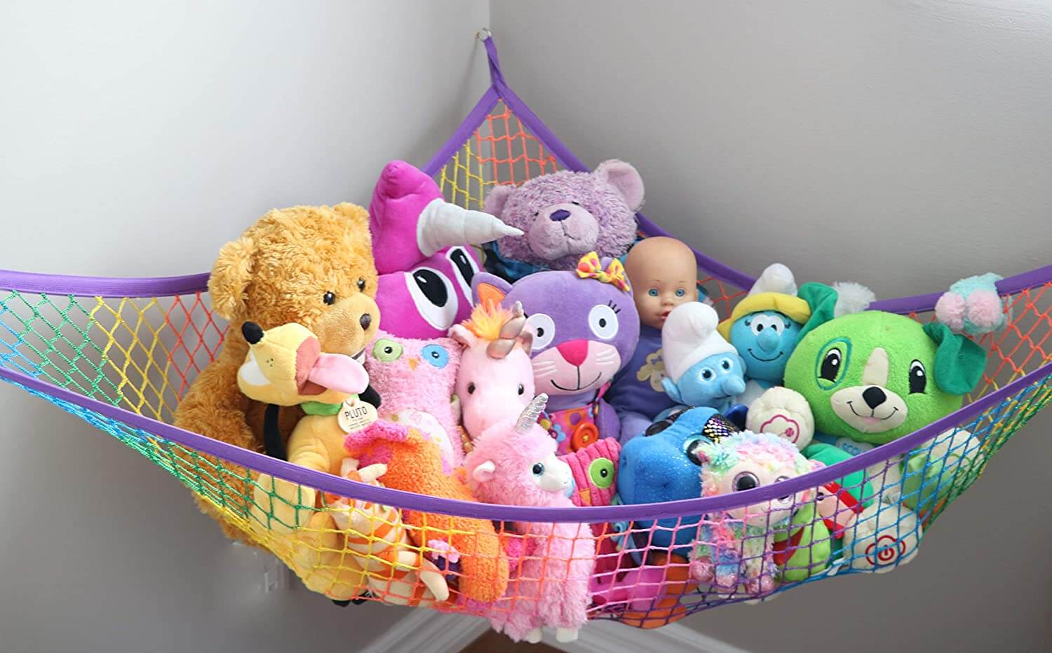 Toy Hammock Net Stuffed Animals Corner Triangle Net Kids Toys Organize Storage 