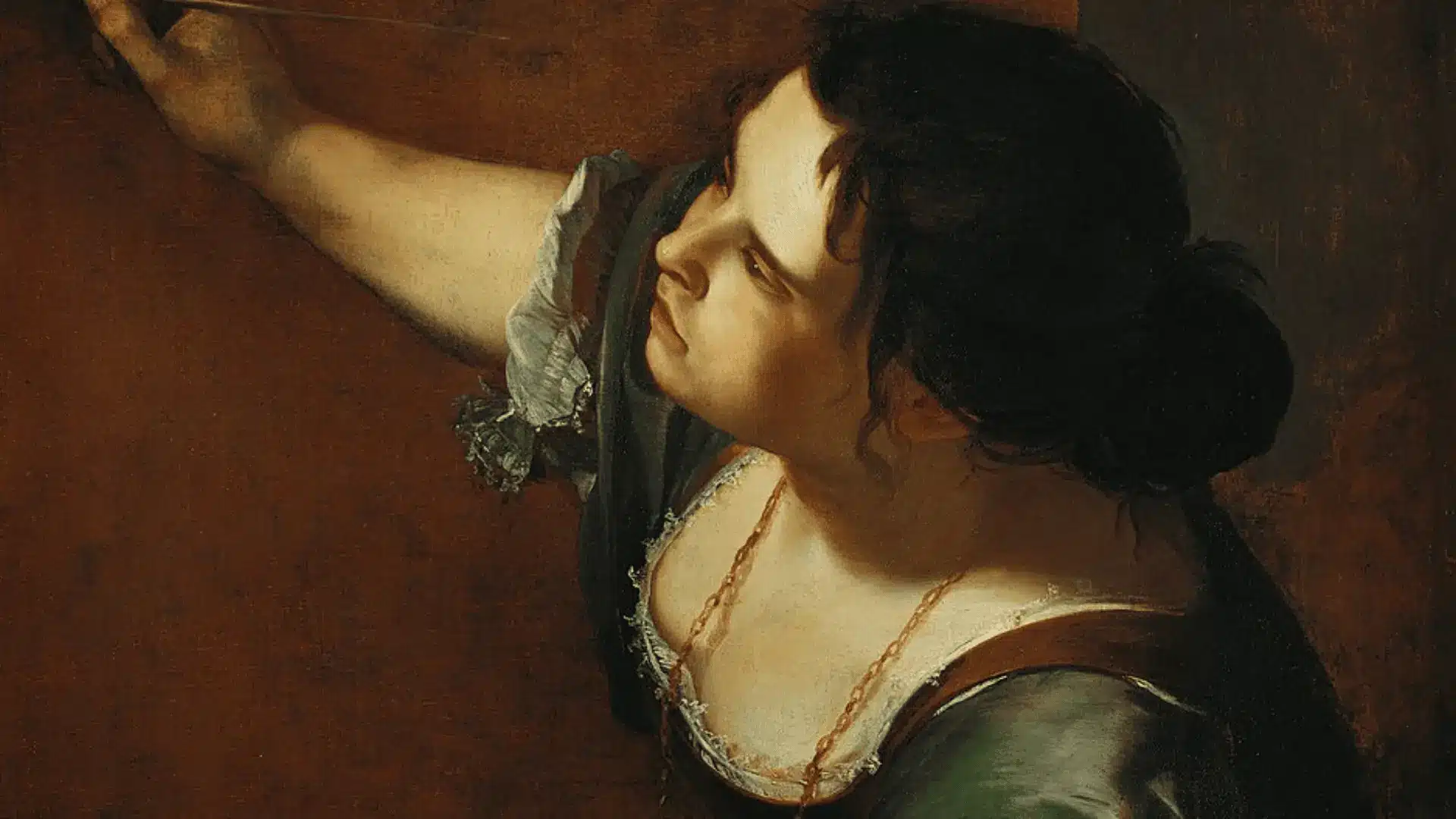 Artemisia Gentileschi’s self-portrait depicts her as a woman with a brush, representing the allegory of Painting.