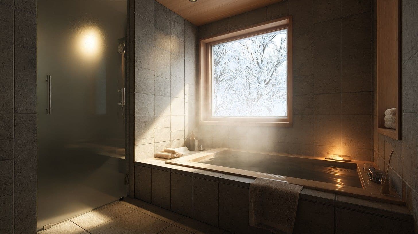  Japanese bathroom with Underfloor heating and a warm bathtub