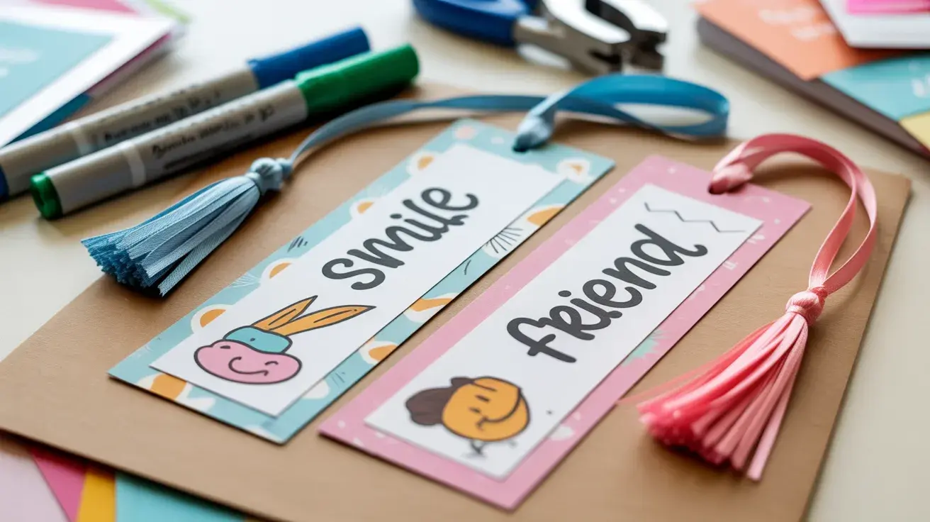 Decorated friendship bookmarks with colourful designs and positive messages.