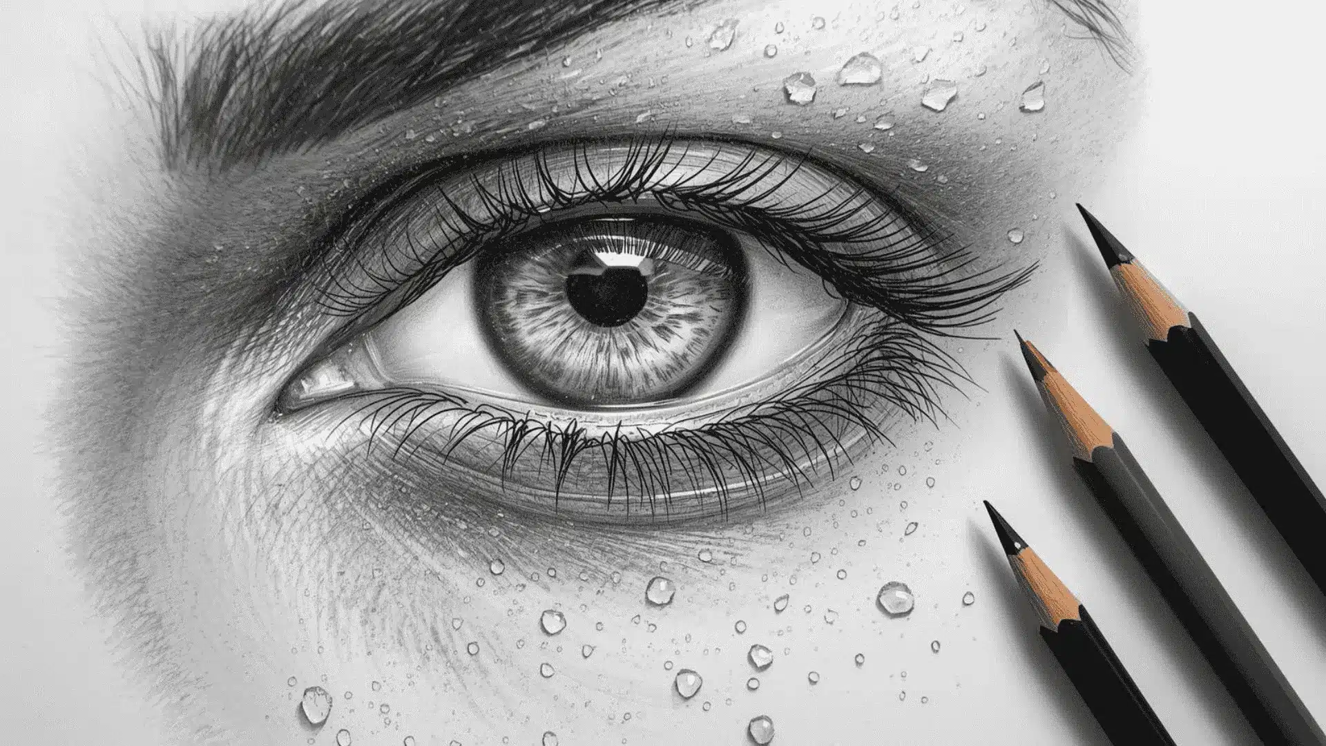 Extreme close-up of a highly detailed pencil drawing with crisp highlights, deep shadows, and smooth paper
