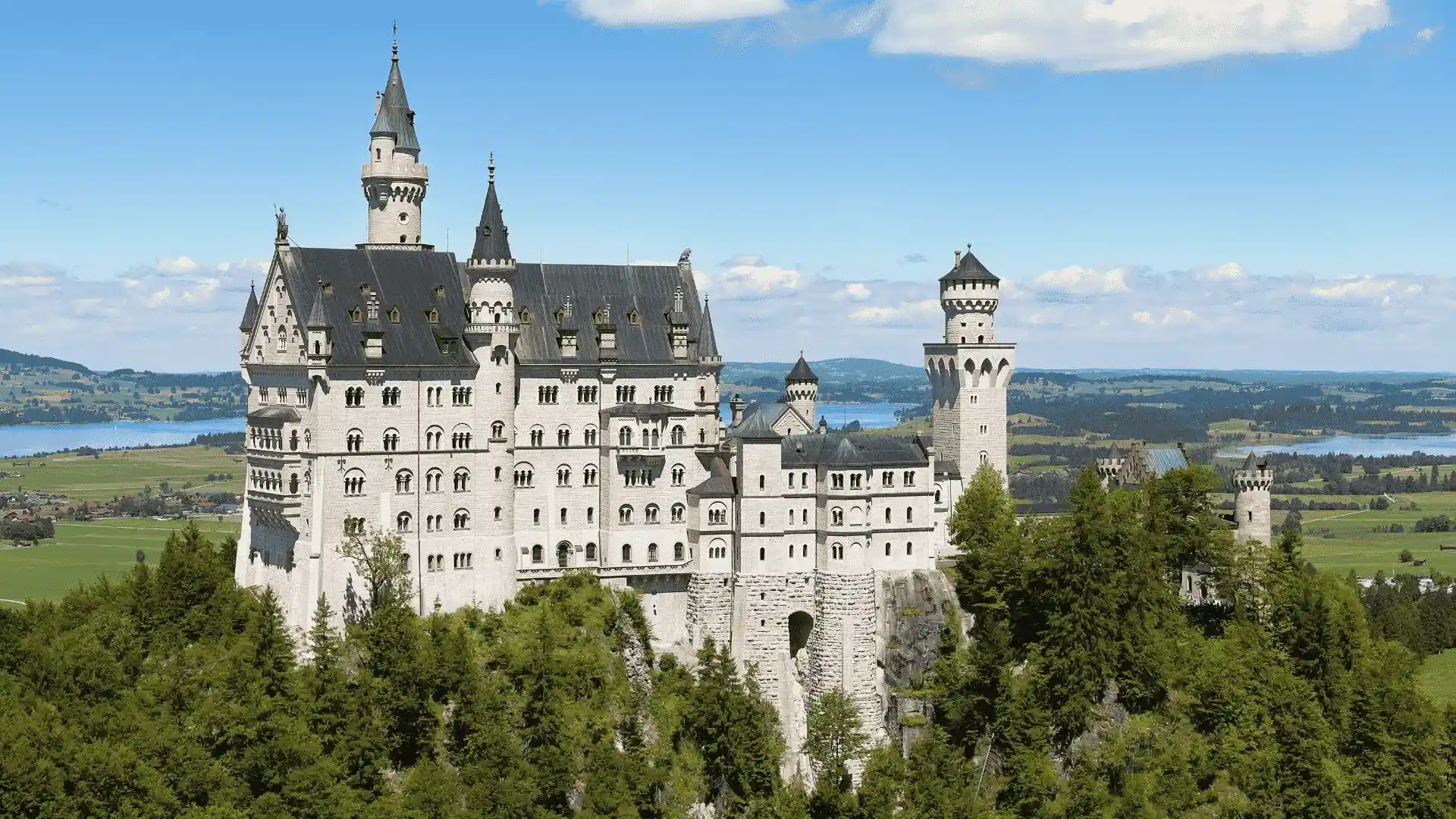 Neuschwanstein Castle (Germany) showcases the European architectural style.