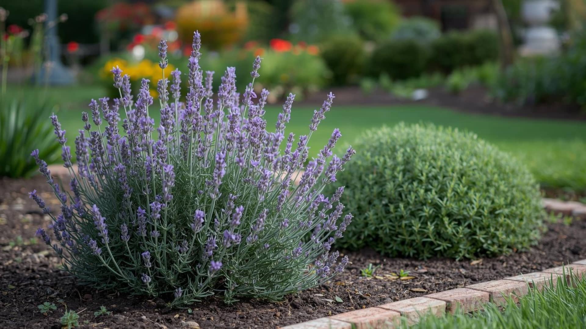  Lavender and oregano in a sunny garden bed