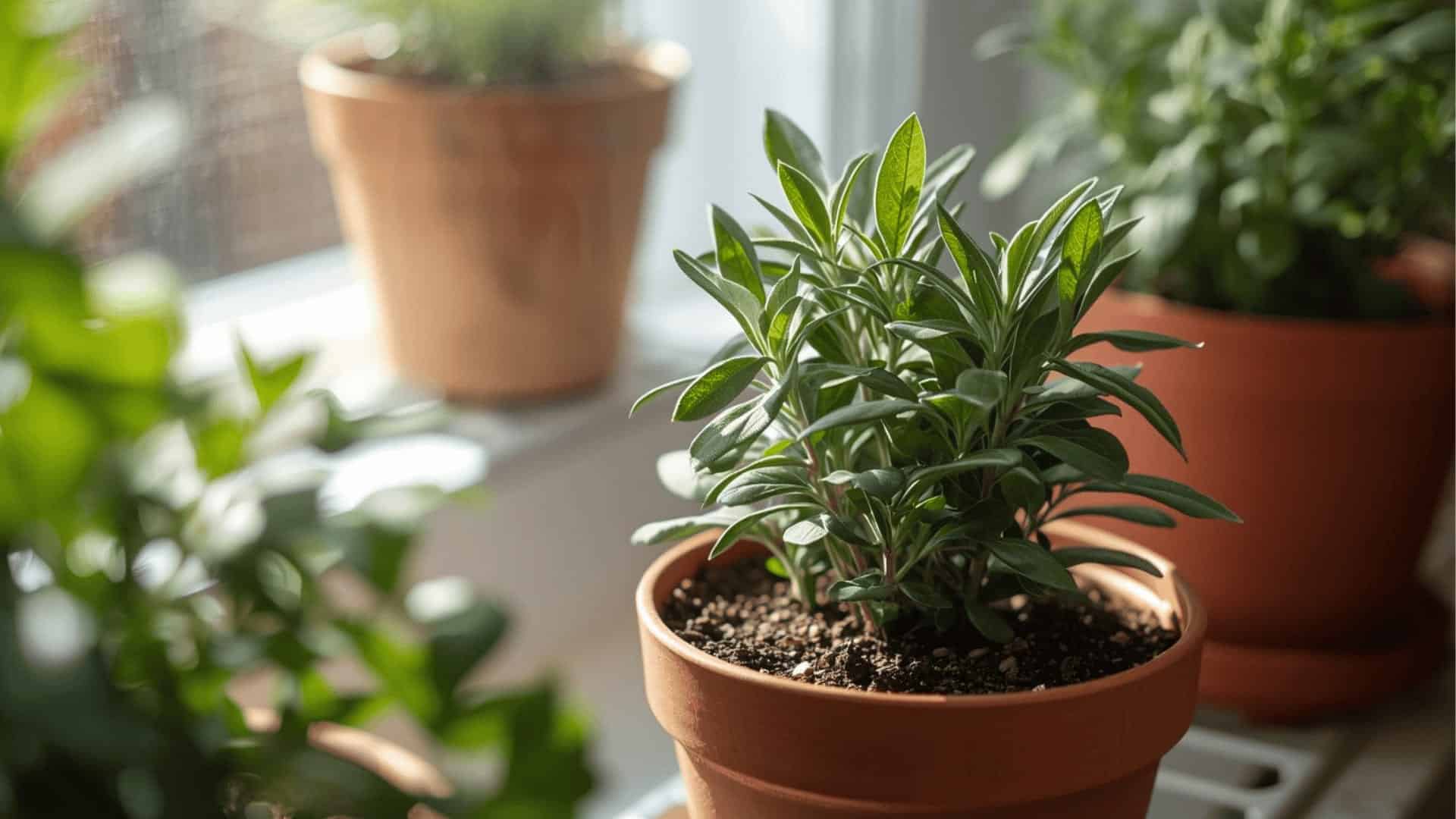 Sage in an indoor home herb garden