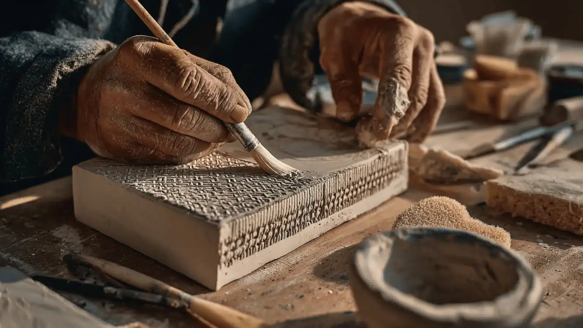 a person doing score and slip joining 