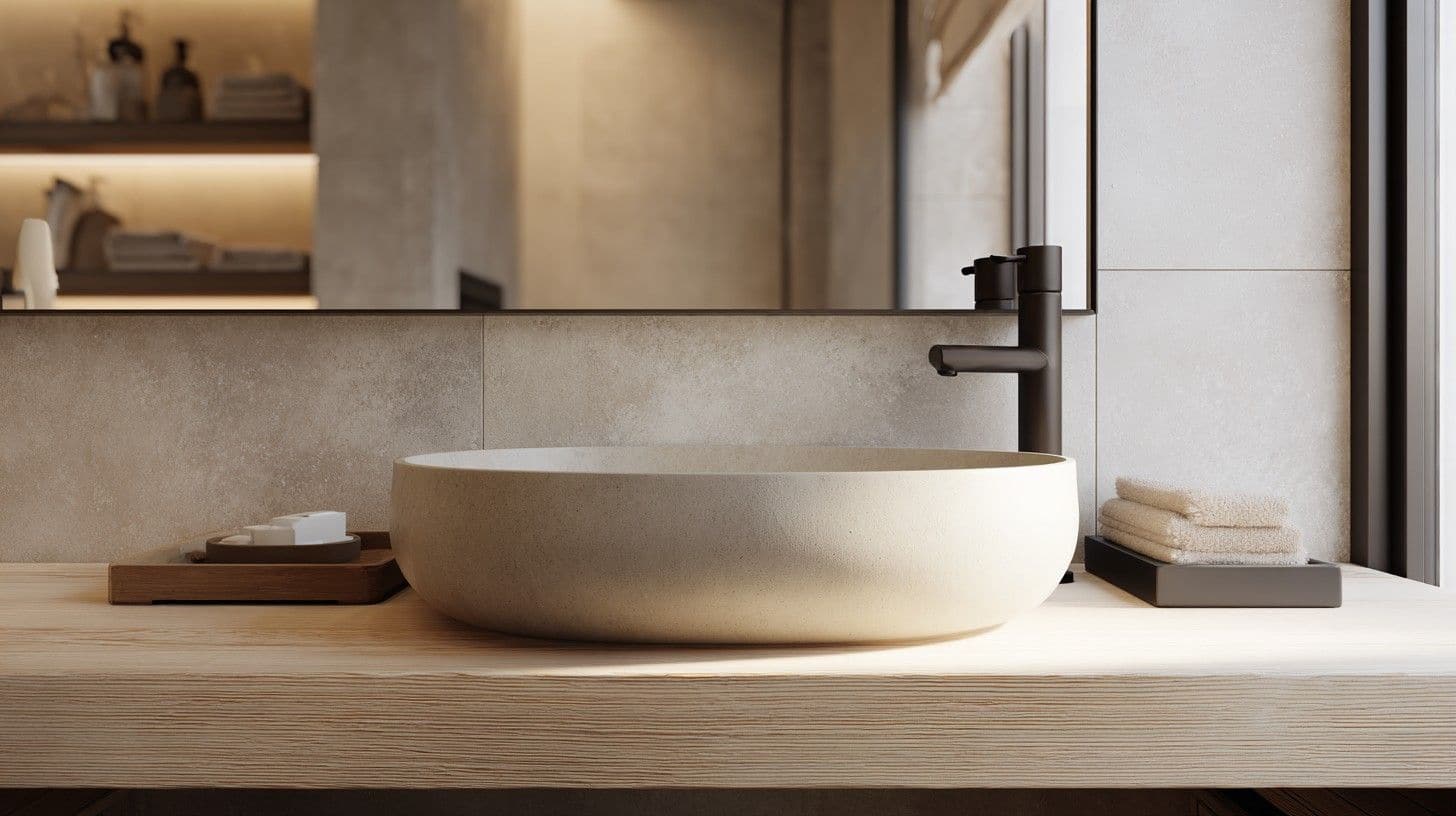 Matte basin and simple faucet instead of high-gloss basins.