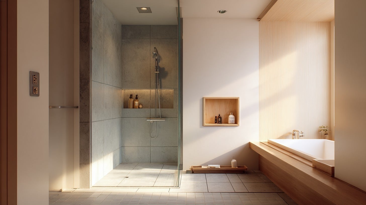  Japanese bathroom half-wall hiding tub clutter