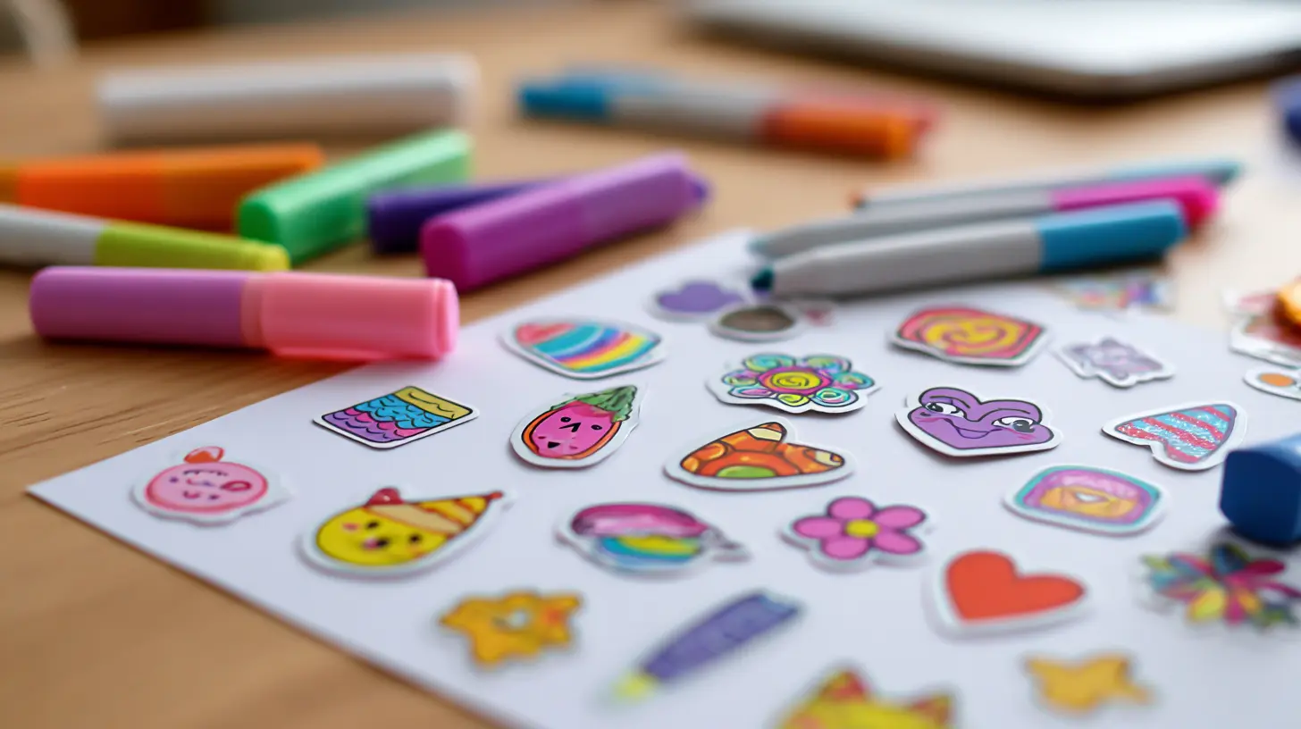 Sticker craft scene made with colourful stickers on paper.