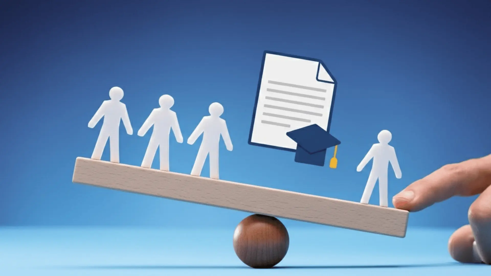 Wooden balance scale with paper figures and diploma cap symbolizing GPA comparison and academic evaluation fairness concept.