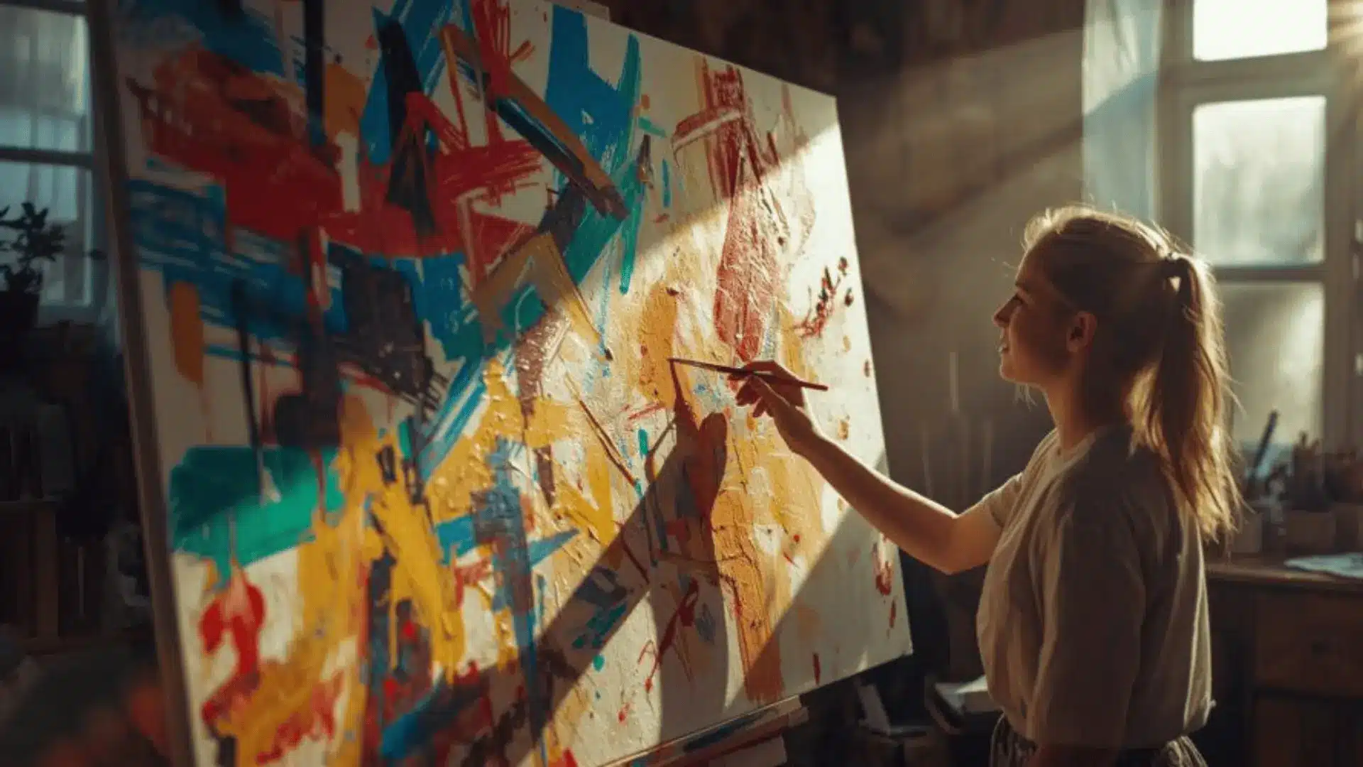 a girl doing abstract art