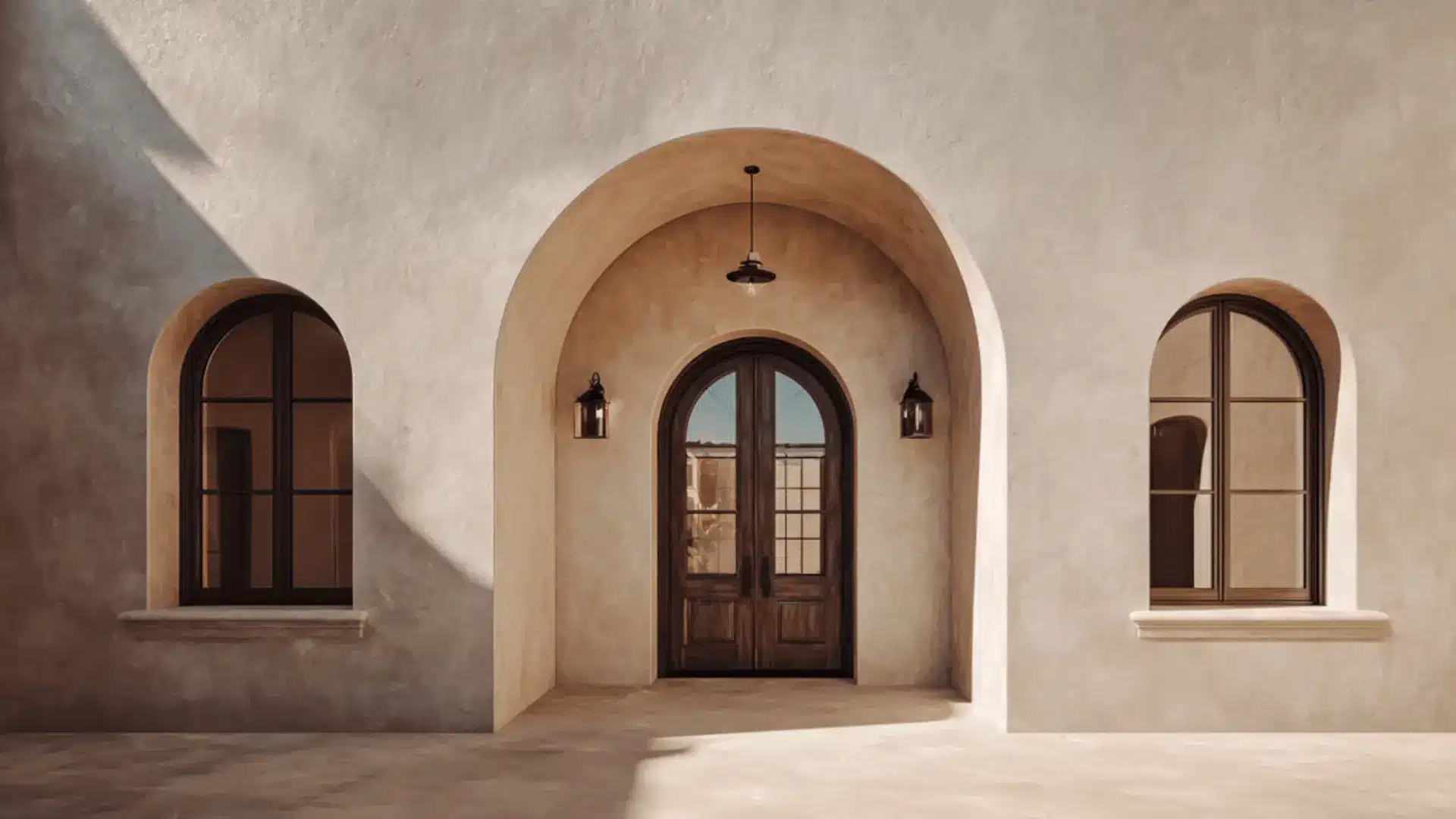 an arched window and doorway