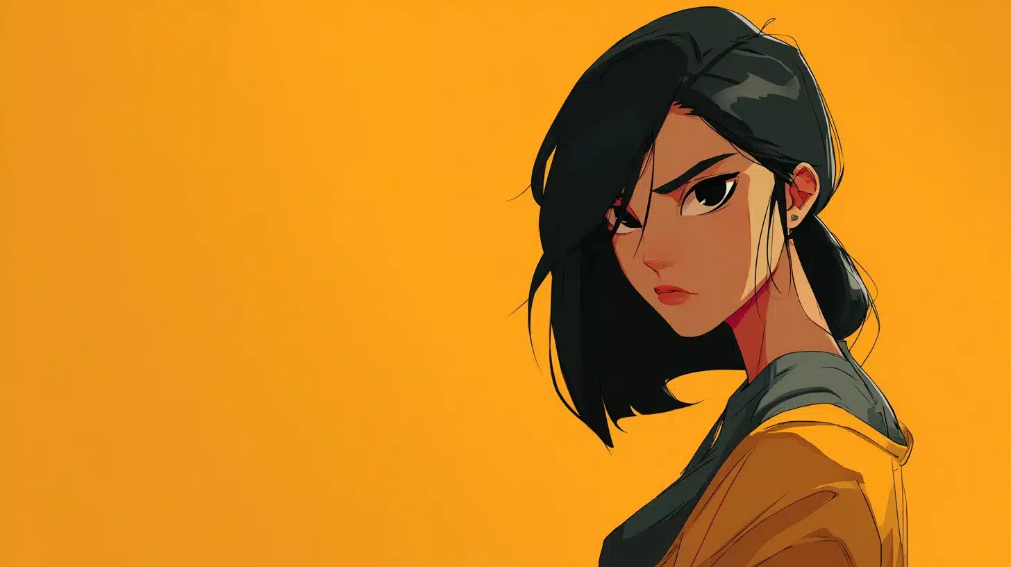 Cel-shaded character illustration with flat color fills, sharp shadow shapes, and clean highlight lines in an animation-inspired look.