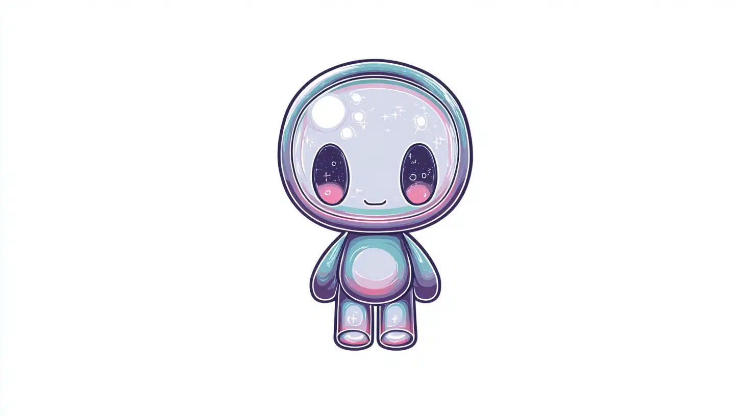 Chibi-style character with an oversized head, small, rounded body, cute expression, and bright, clean coloring