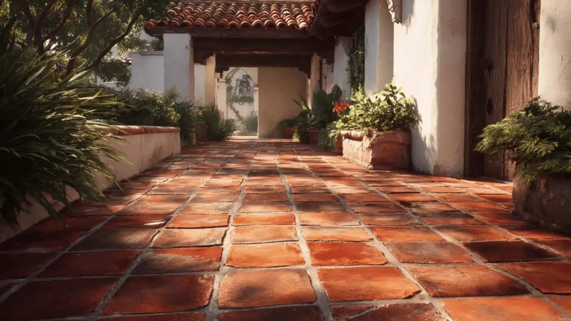 a terracotta tile walkway