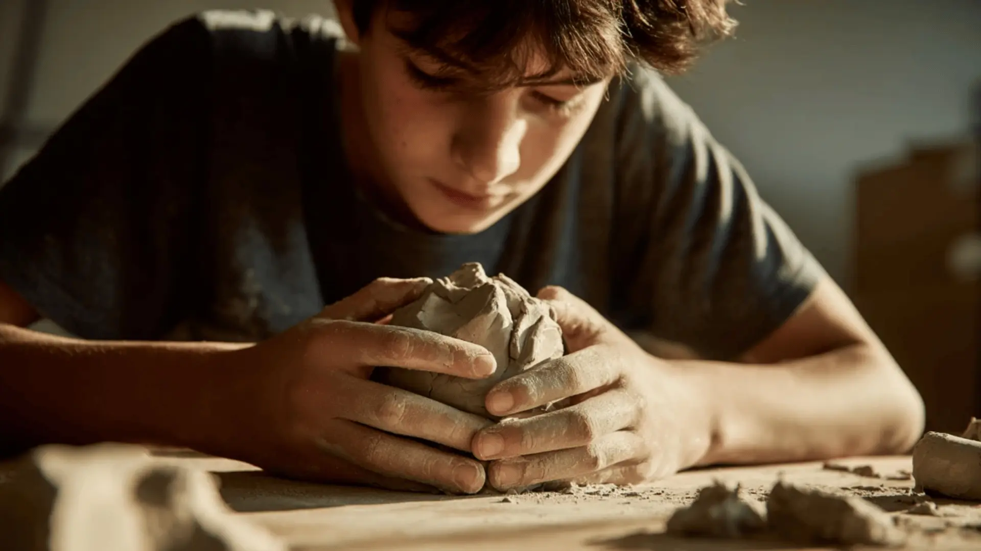 a teen shaping soft clay freely with their hands