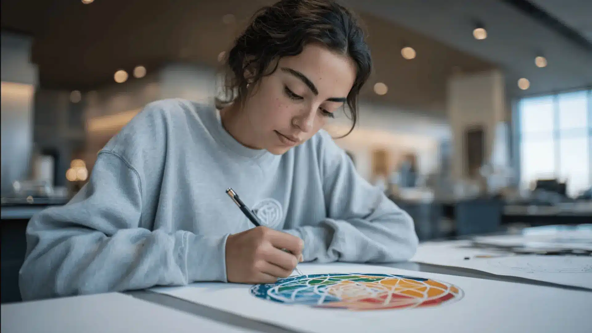 a teen designing a bold personal symbol using geometric shapes