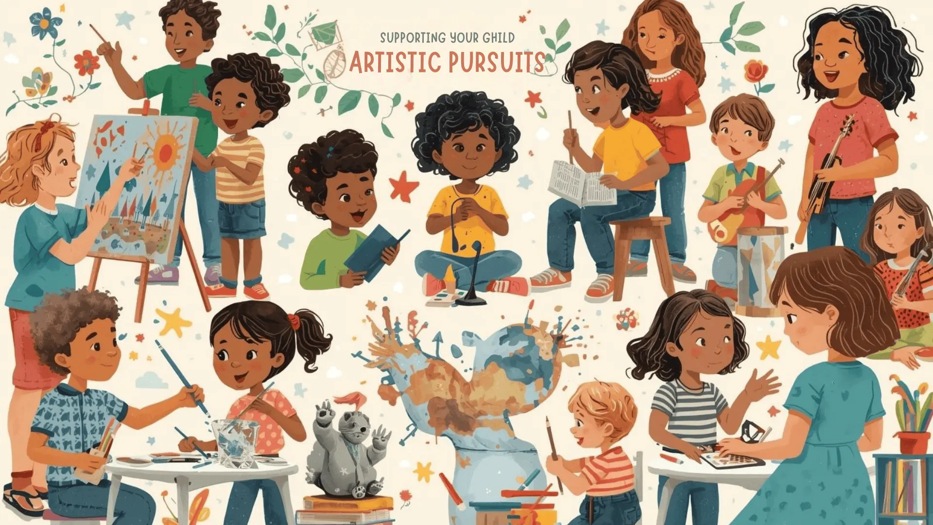 Kids happily creating art in a classroom setting, emphasizing support for their artistic growth and expression.