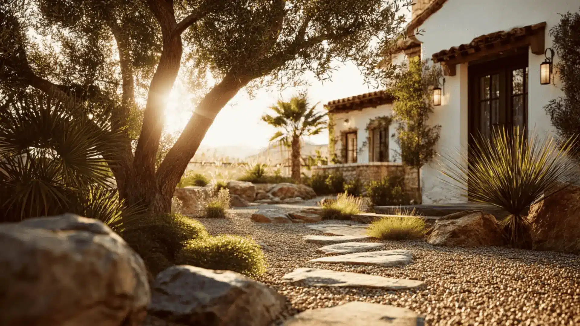 a house with Mediterranean landscaping
