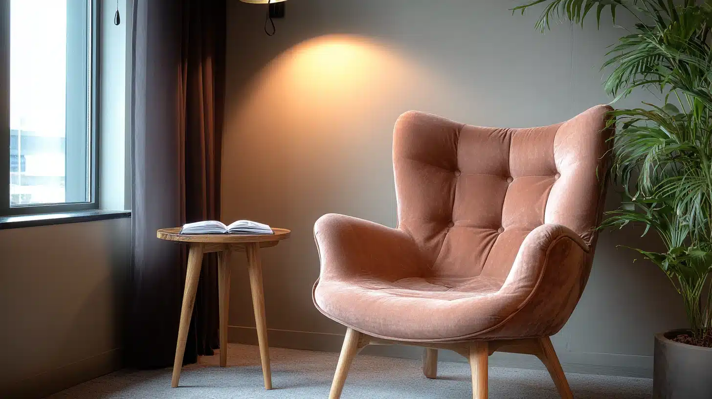 Calm, quiet room in an office designed for short mental reset breaks