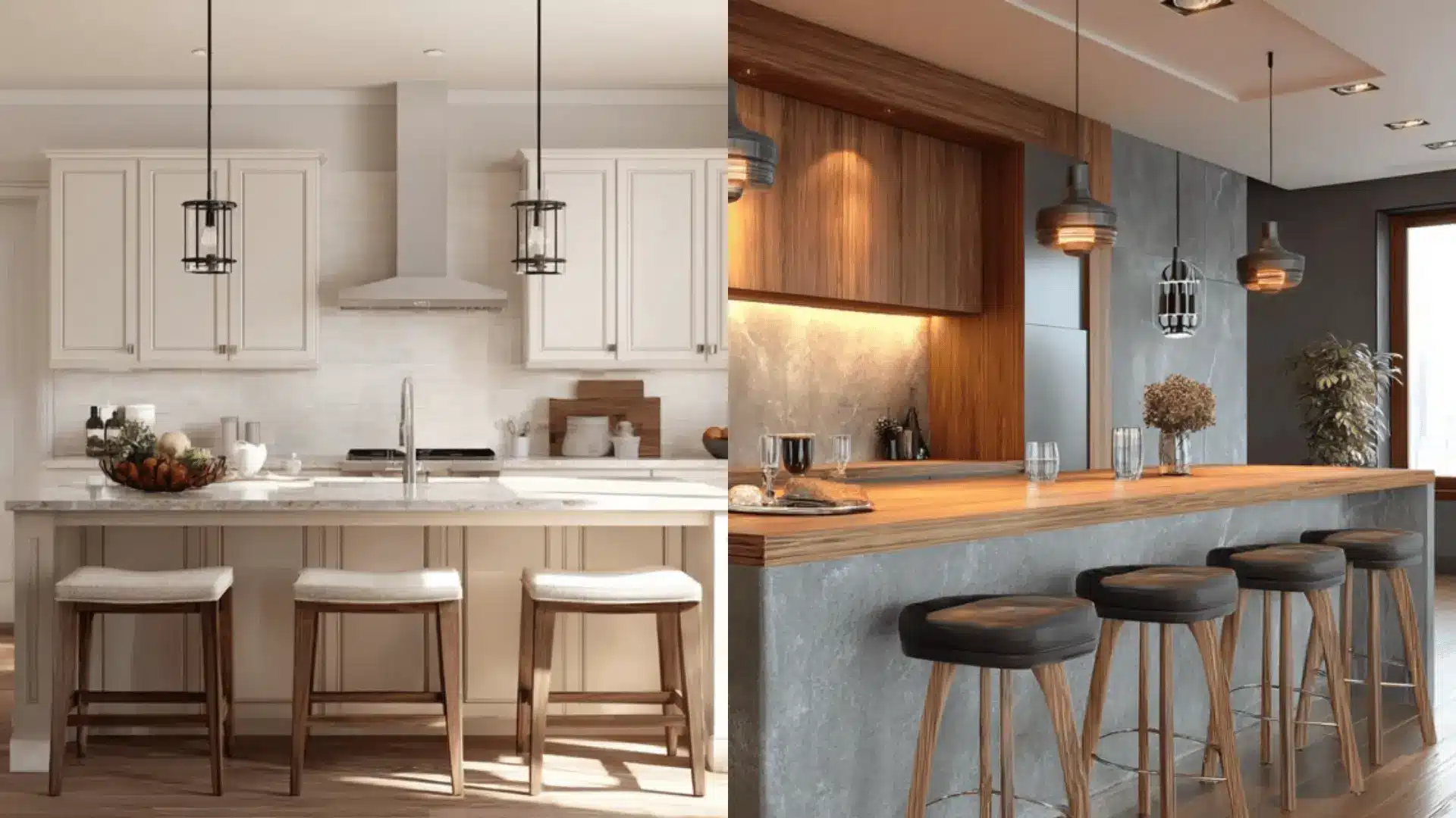 a comparison image between standard counter height and bar height