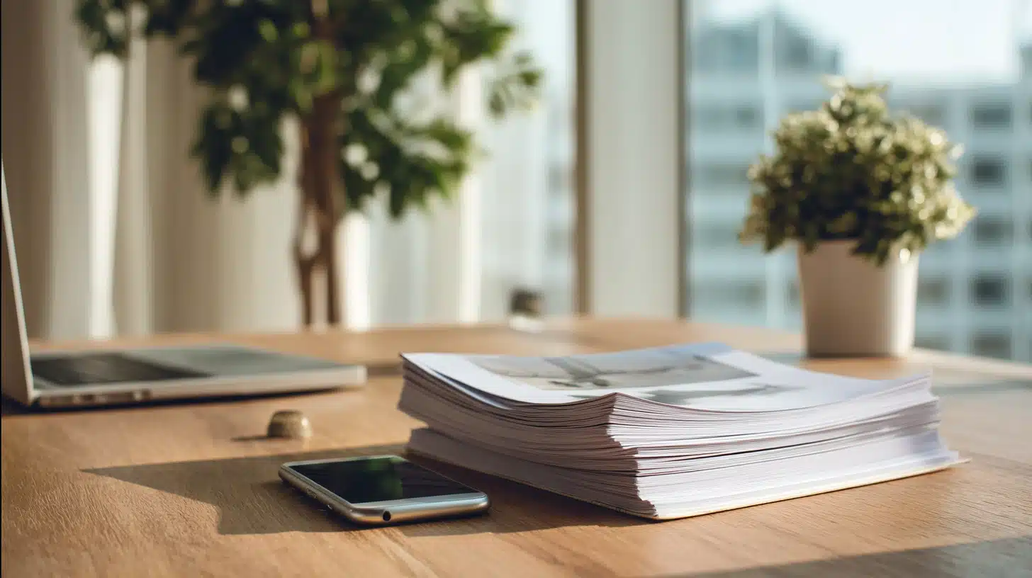 Printed mental health resource toolkit displayed on a modern office desk