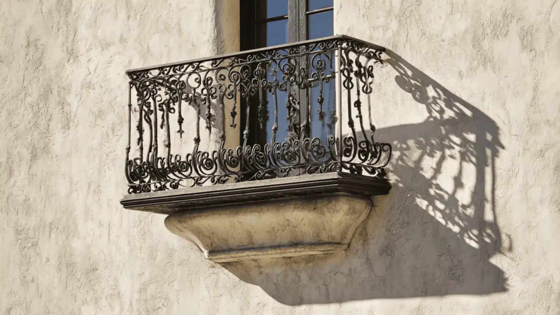 a Spanish-style wrought iron balcony 