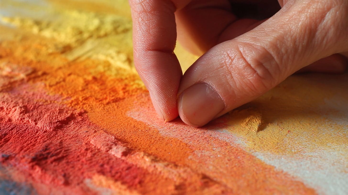 color mixing done manually by fingers.