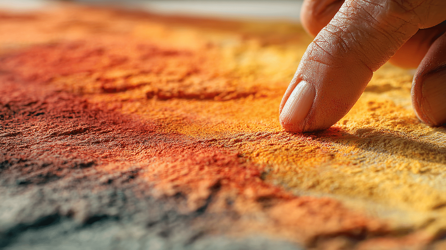 a finger blending the different shades of oil pastel colors.