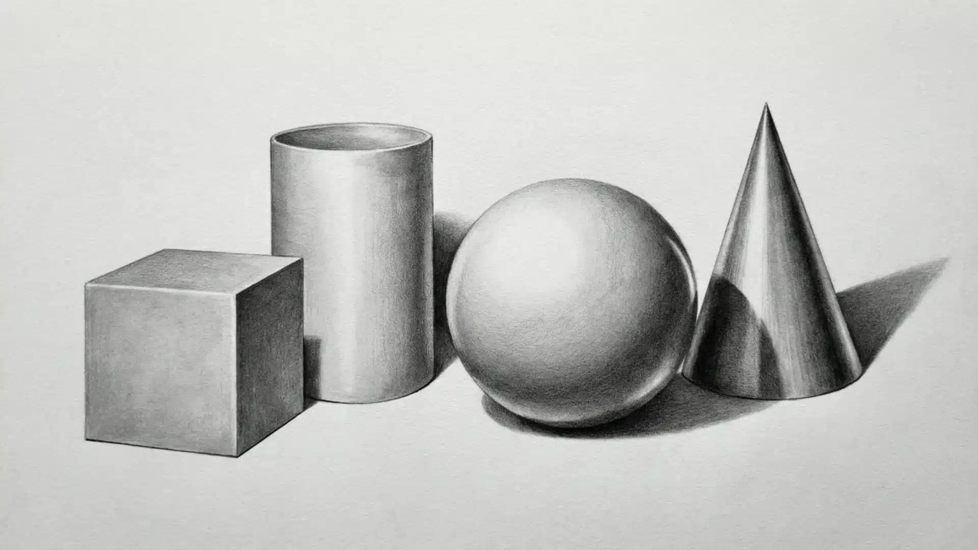 3D art forms drawn as a pencil sketch.