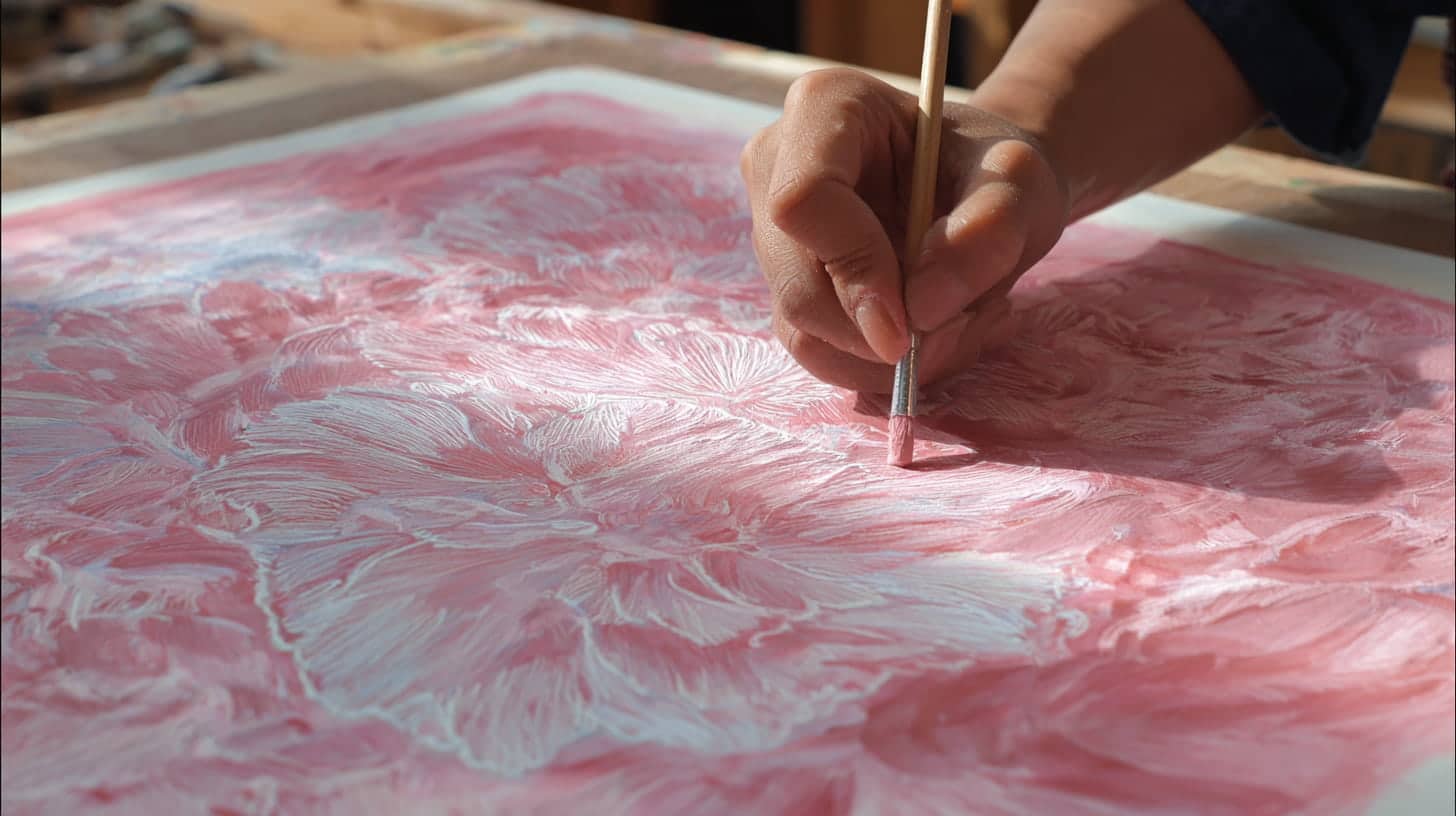 a portrait made by the brush using resist technique.