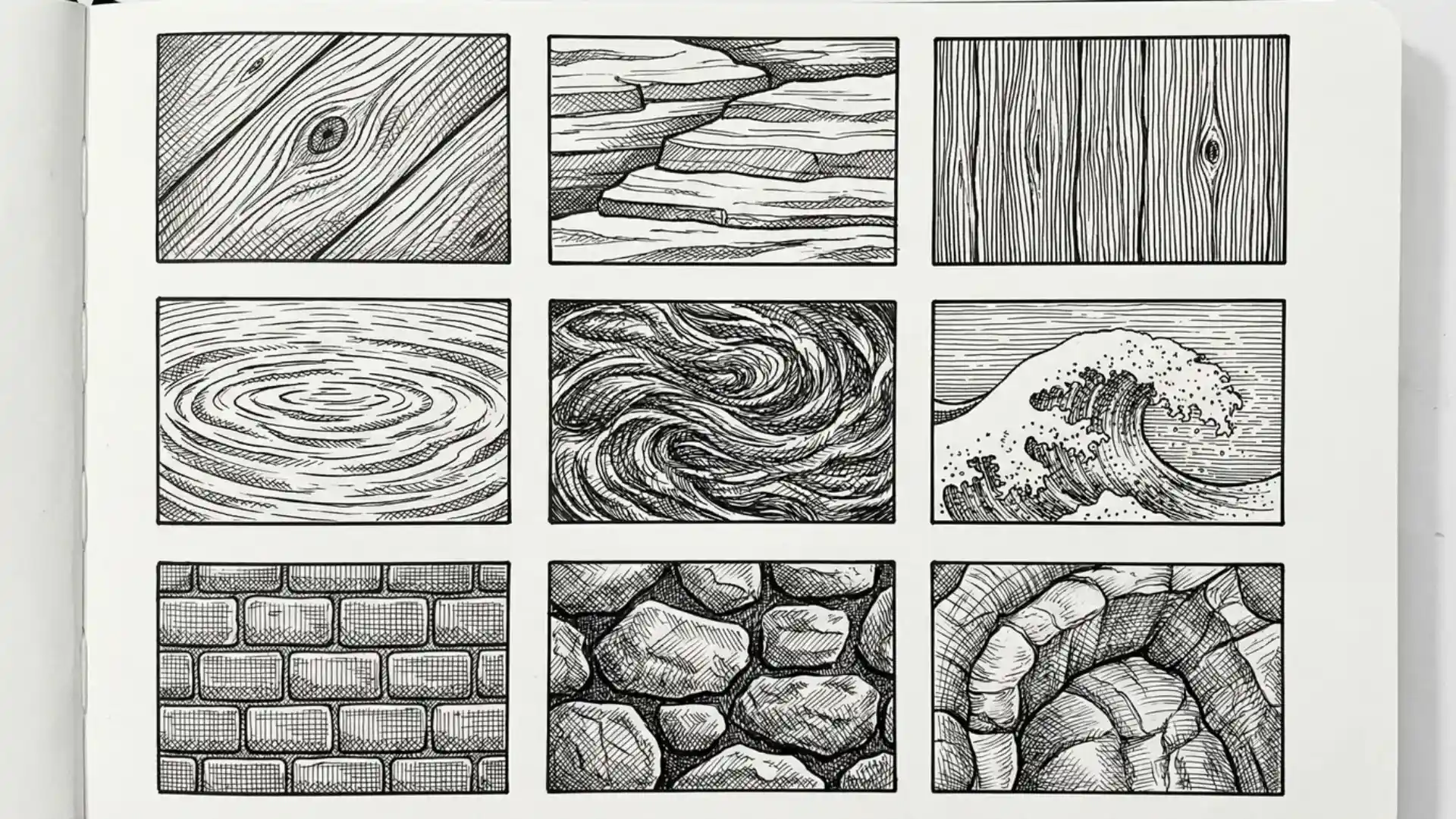 Different kinds of art textures in small squares separated. 