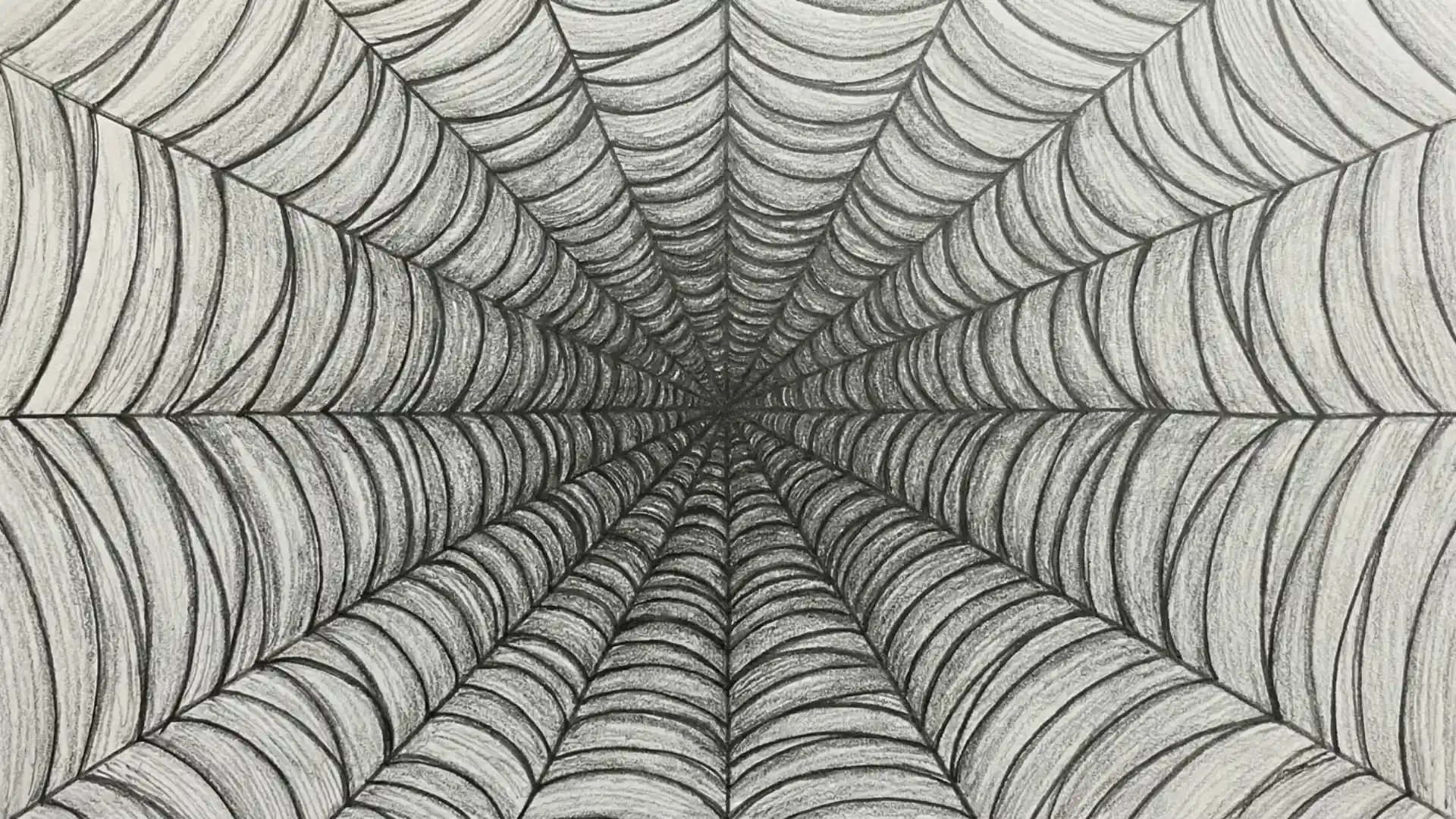 A drawing of a spider web showing the element of art, value.